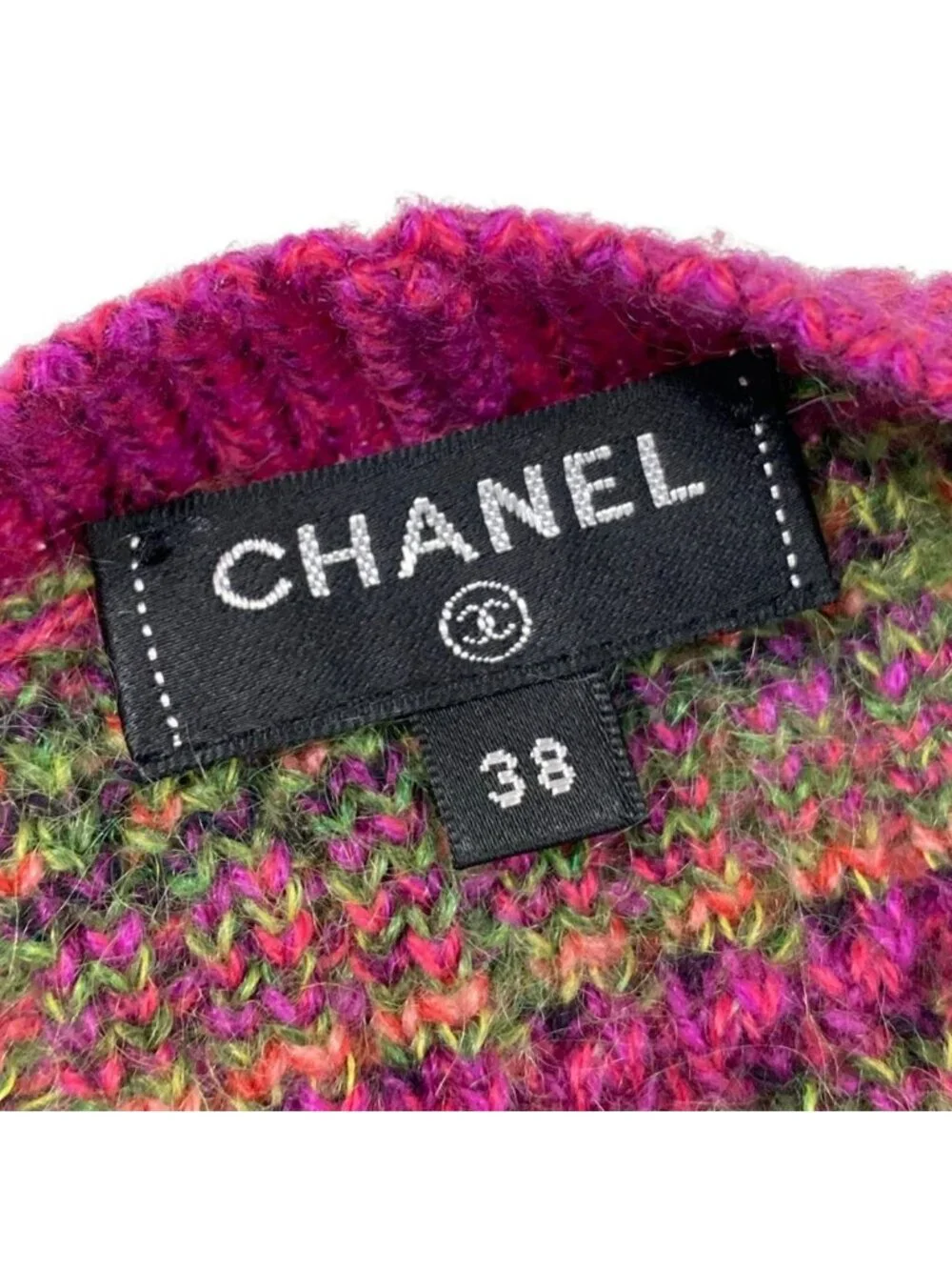 Chanel Cardigan 38 M Pink Long Sleeve Plaid Cashmere